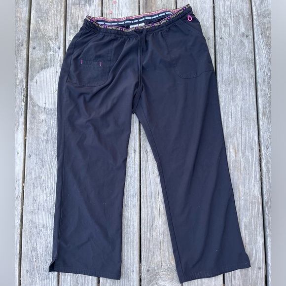 Heart Soul Women XL Scrub Pant 4-Pocket STRETCH Logo Elastic Black Petite 1X - Picture 8 of 12